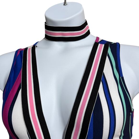 Fashion Nova 2 piece colorful striped set crop top with choker and skirt - small - Picture 5 of 8